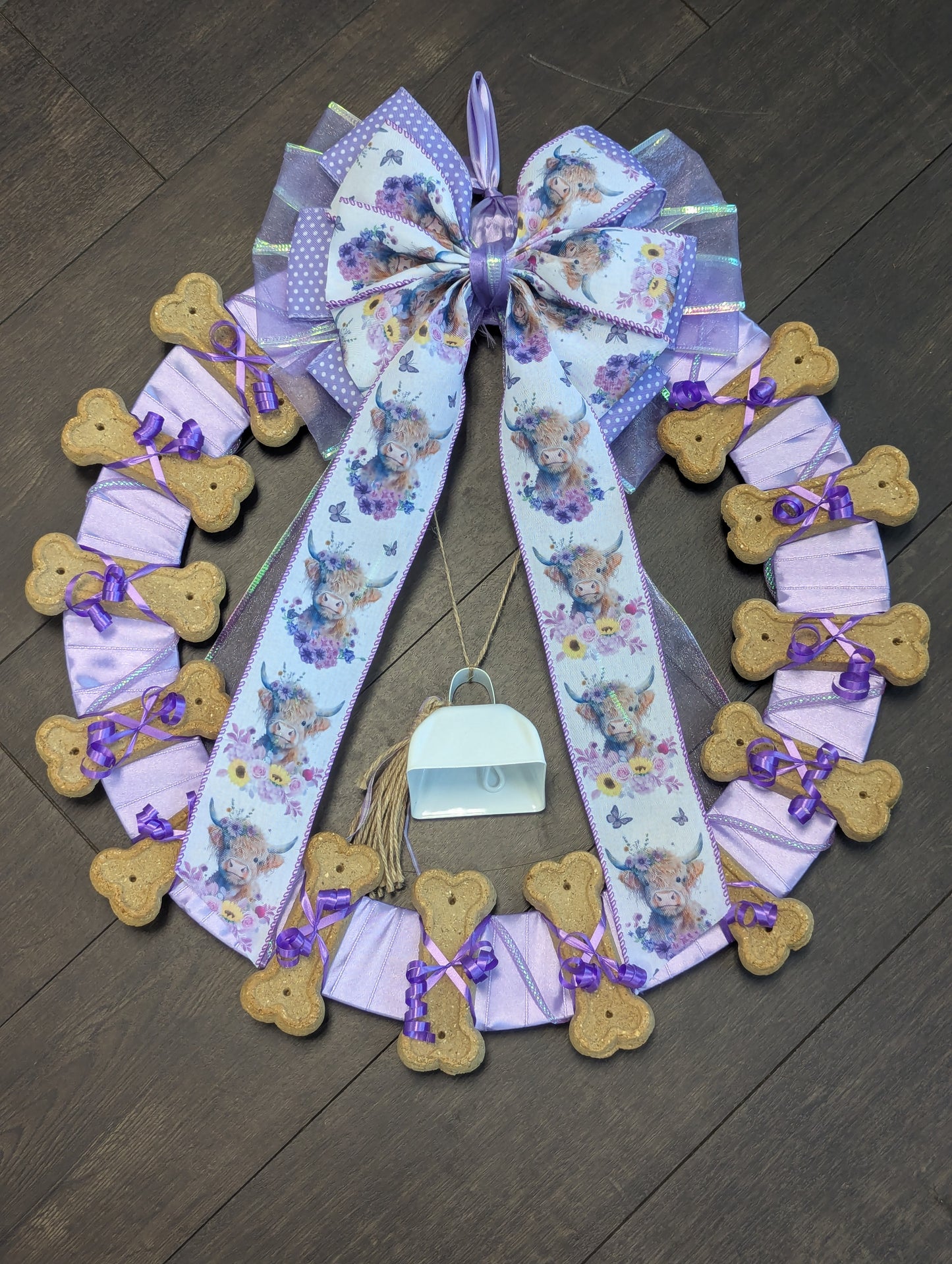 Lavender Highland Cow Dog Cookie Wreath