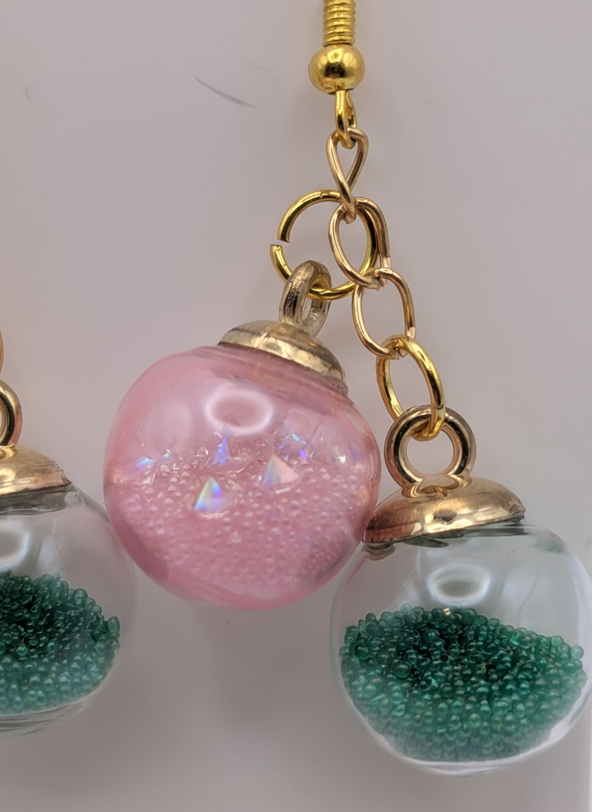 Wicked Pink & Green Millibead Cluster Earrings