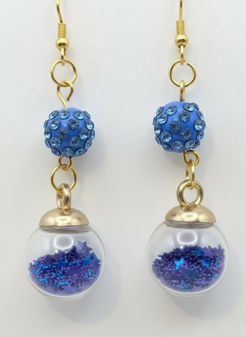 Cobalt Glitter & Shimmering Bead Earrings