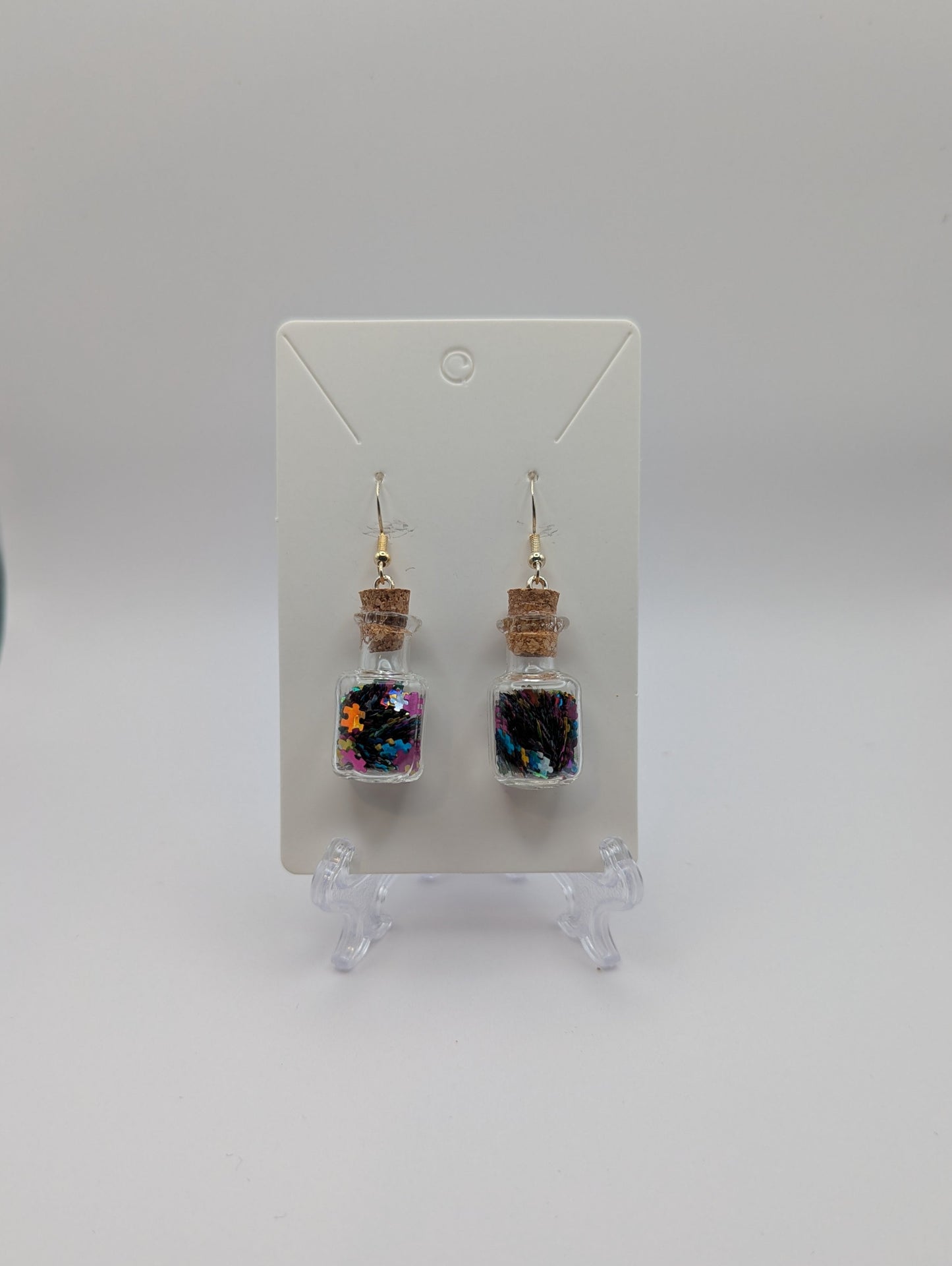 Autism Awareness Puzzle Pieces Glitter Vial Earrings