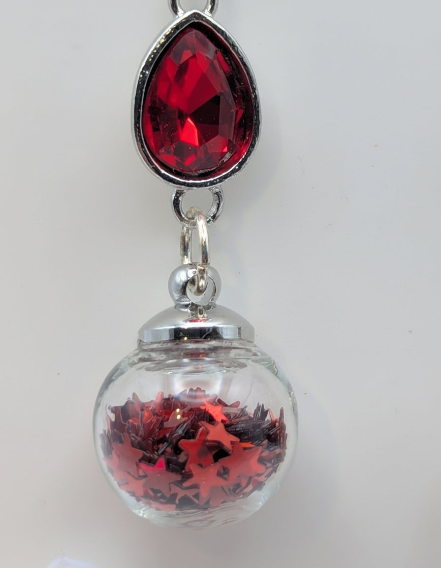 Red Rhinestone & Glitter Earrings