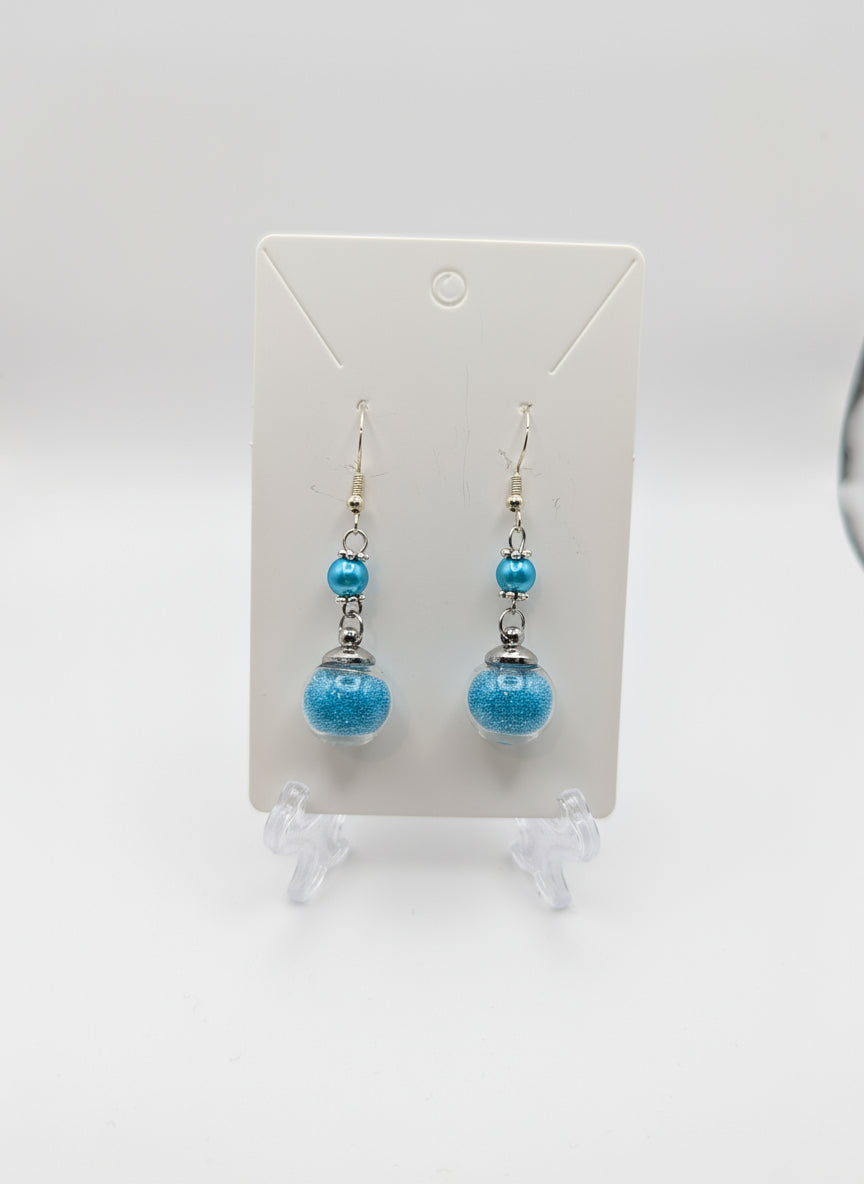 Aquamarine Pearl & Glitter Globe Earrings