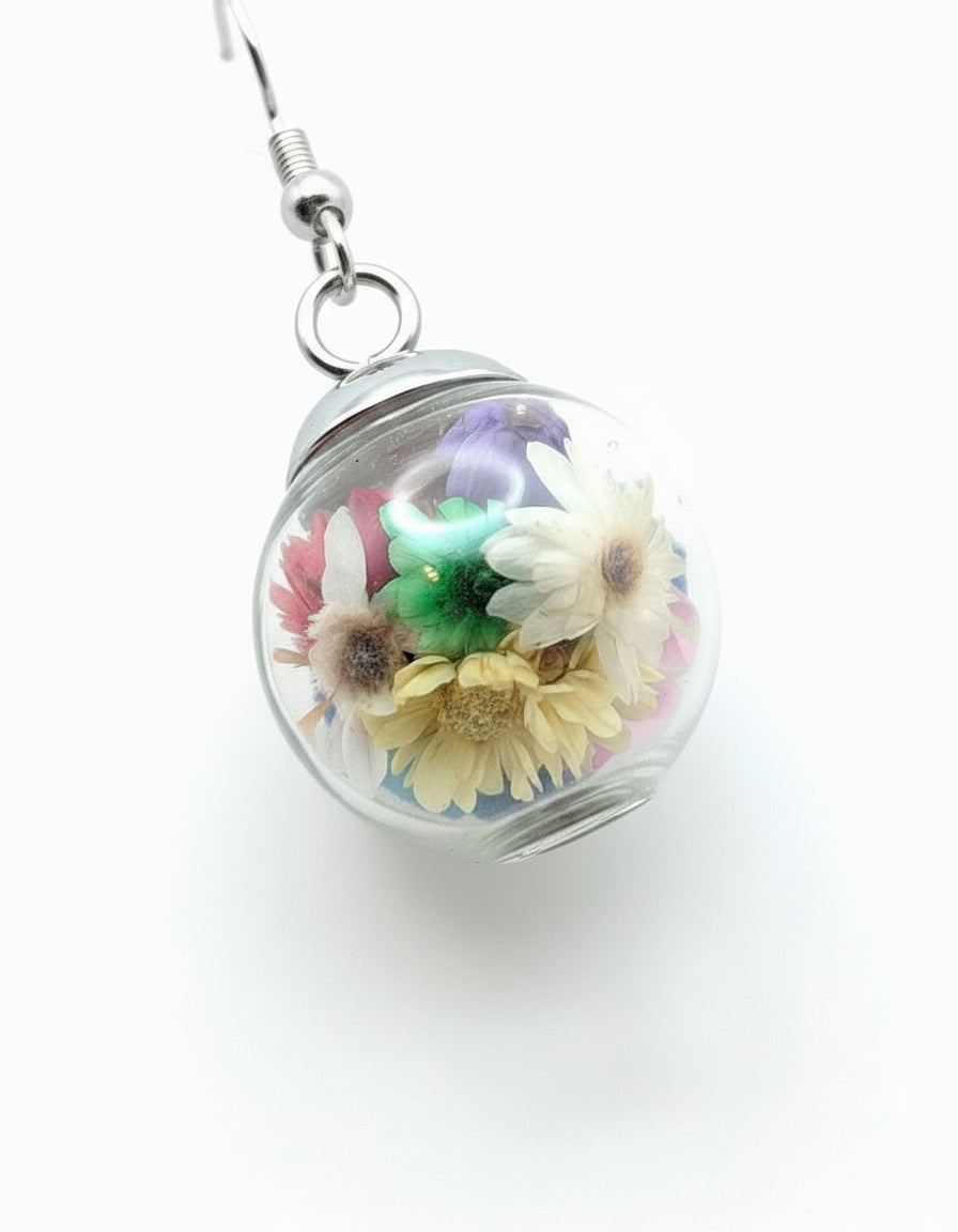 Multicolor Dried Bloom Small Globe Earrings