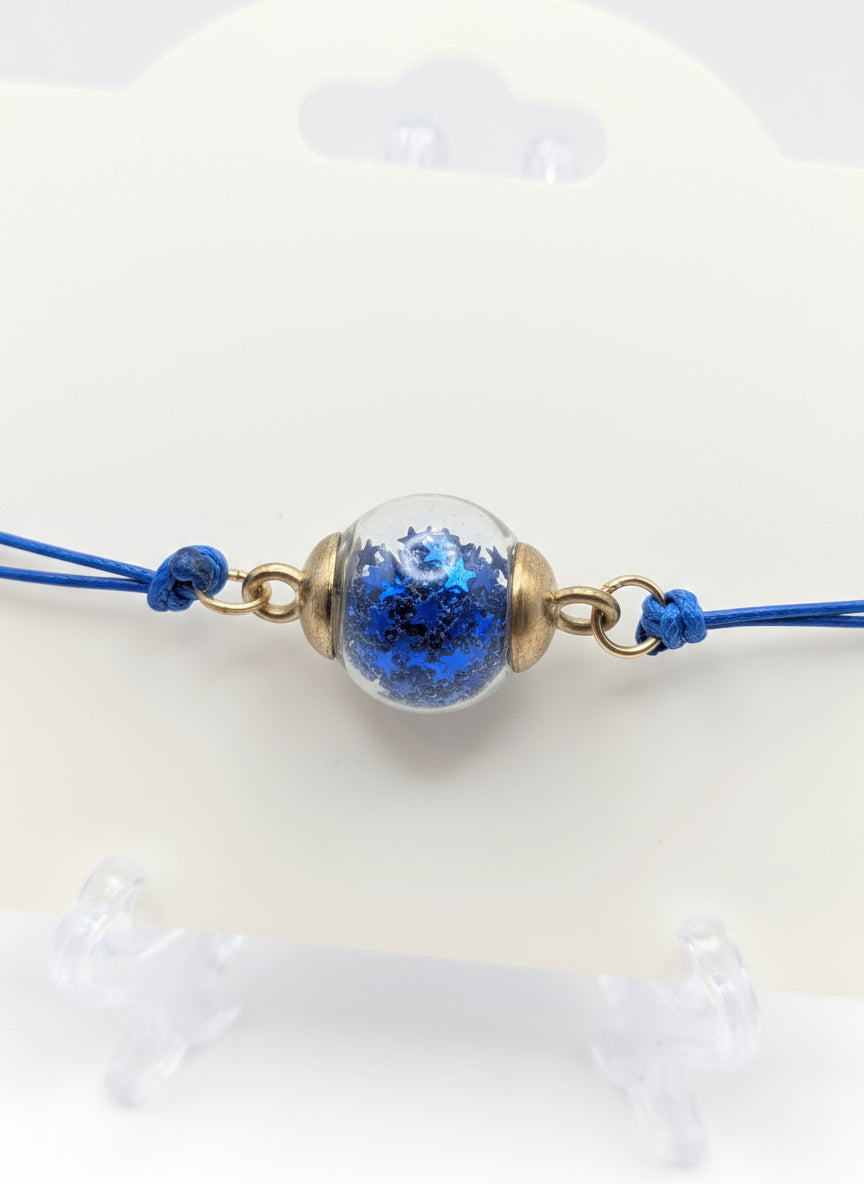 Royal Blue Glitter Globe Bracelet on Adjustable Nylon Cord