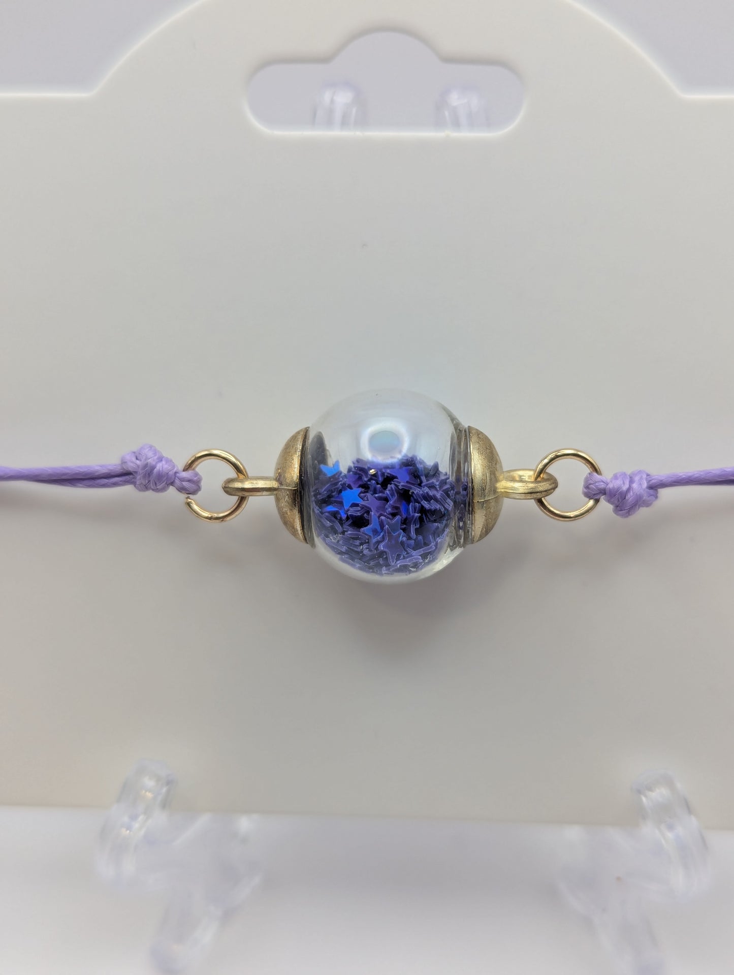 Purple Glitter Globe Bracelet on Adjustable Nylon Cord