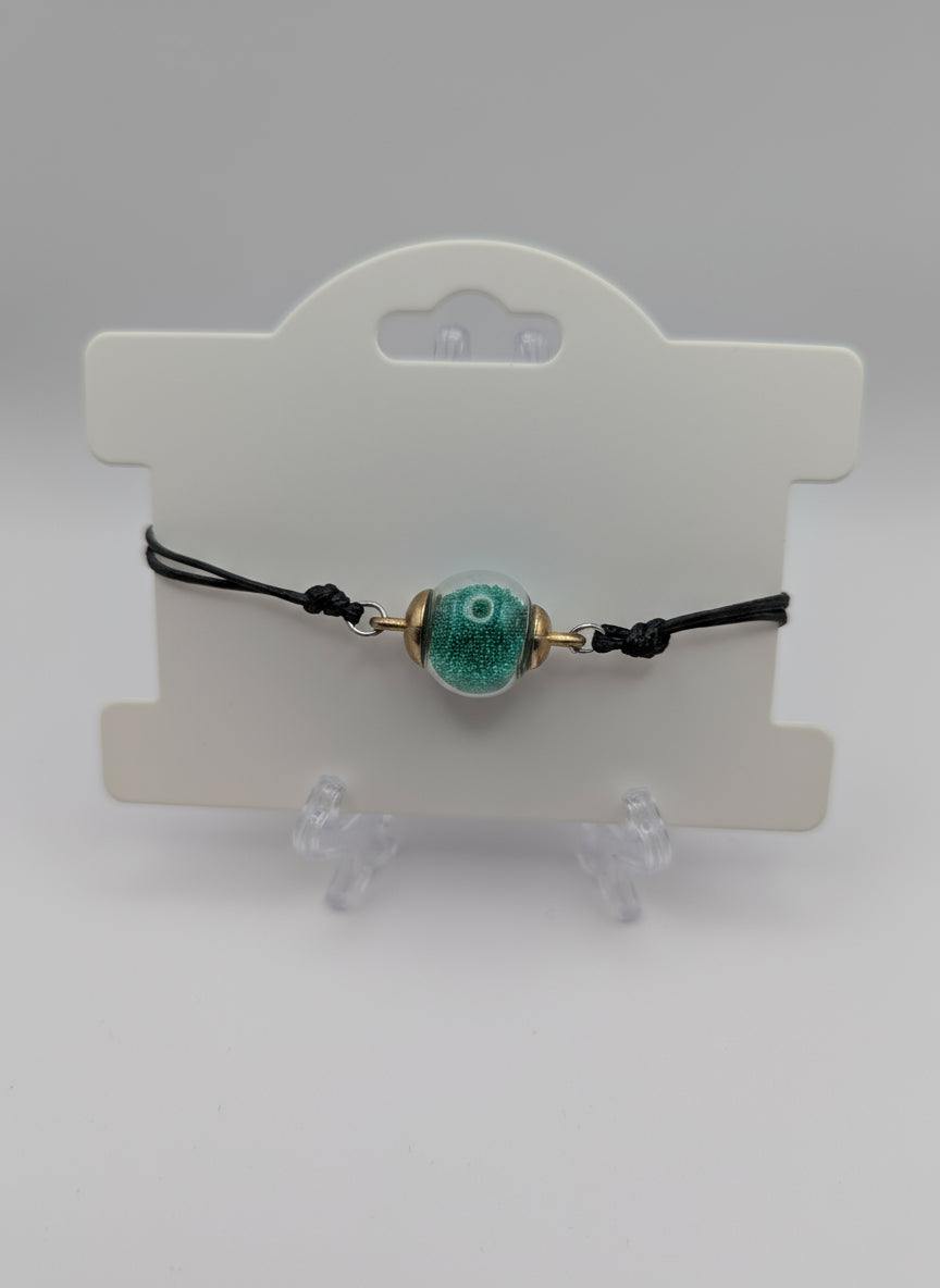 Green Millibeads Globe Bracelet on Adjustable Nylon Cord