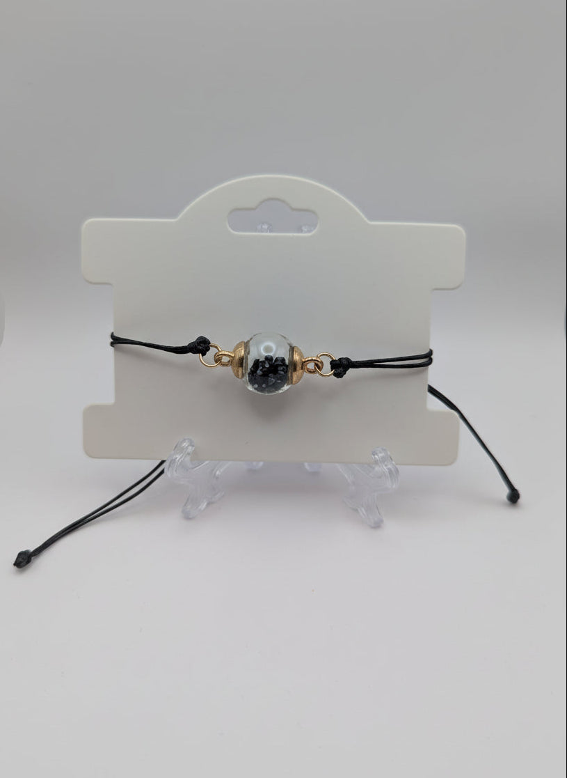 Black Rhinestones Globe Bracelet on Black Nylon Cord