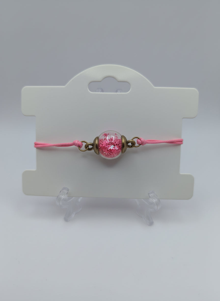 Hot Pink Glitter Globe Bracelet on Adjustable Cord
