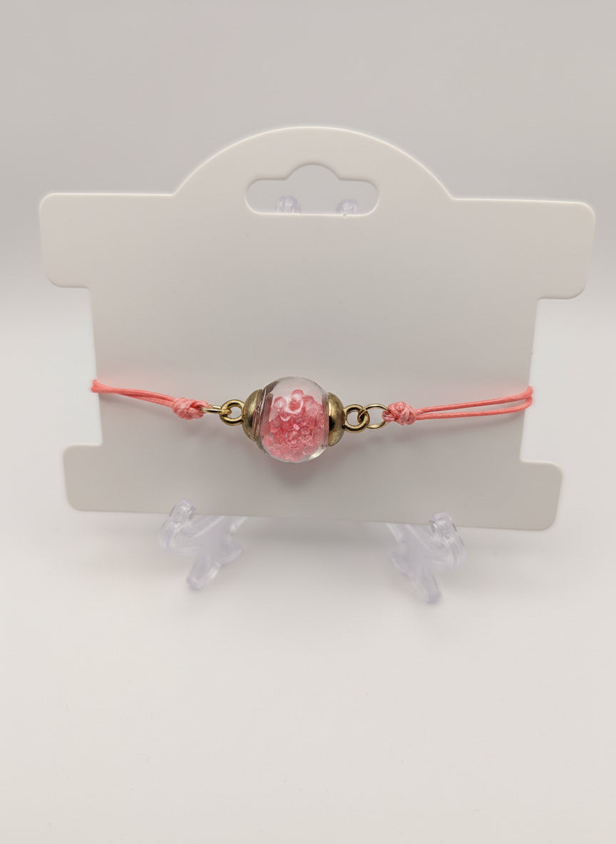 Coral Rhinestones Globe Bracelet on Matching Nylon Cord