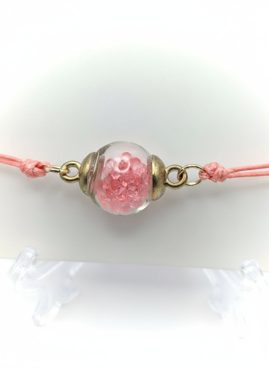 Bubblegum Pink Rhinestone Globe Bracelet on Pink Cord