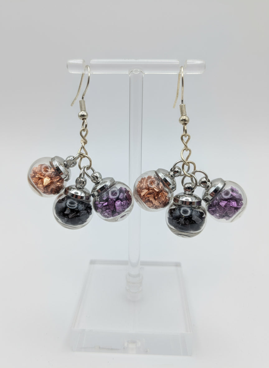 Black Purple & Orange Halloween Glitter Globe Cluster Earrings