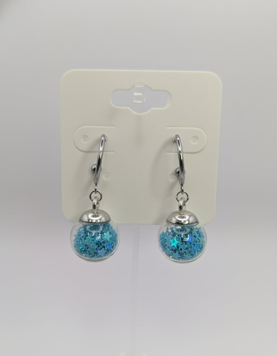 Aquamarine Glitter Globes on Steel Hoops