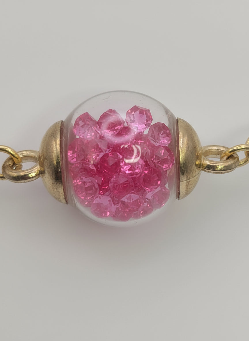 Easter Bunny Charm Hot Pink Rhinestone Globe Bracelet on Paper-Clip Chain