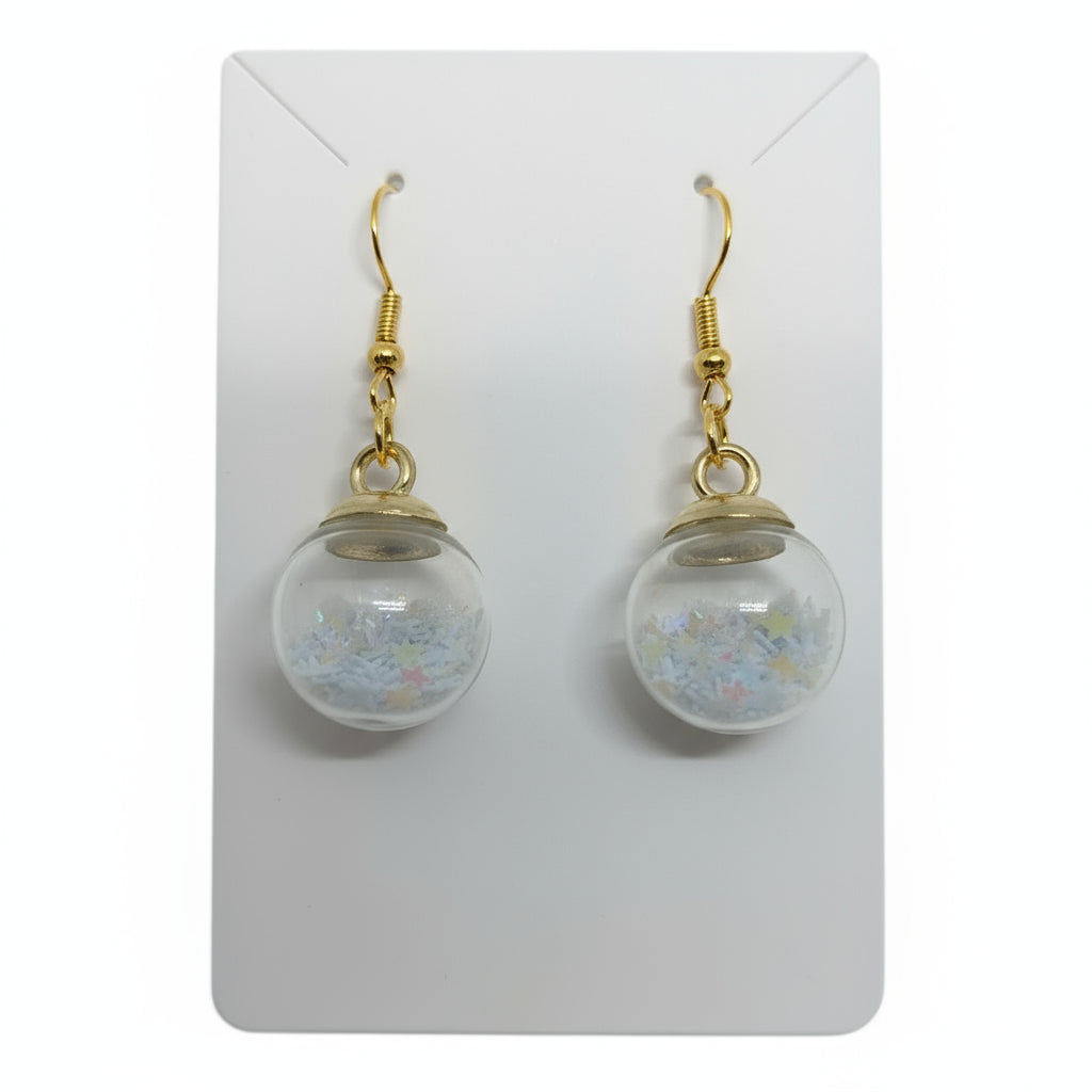 White Star Glitter Globe Earrings