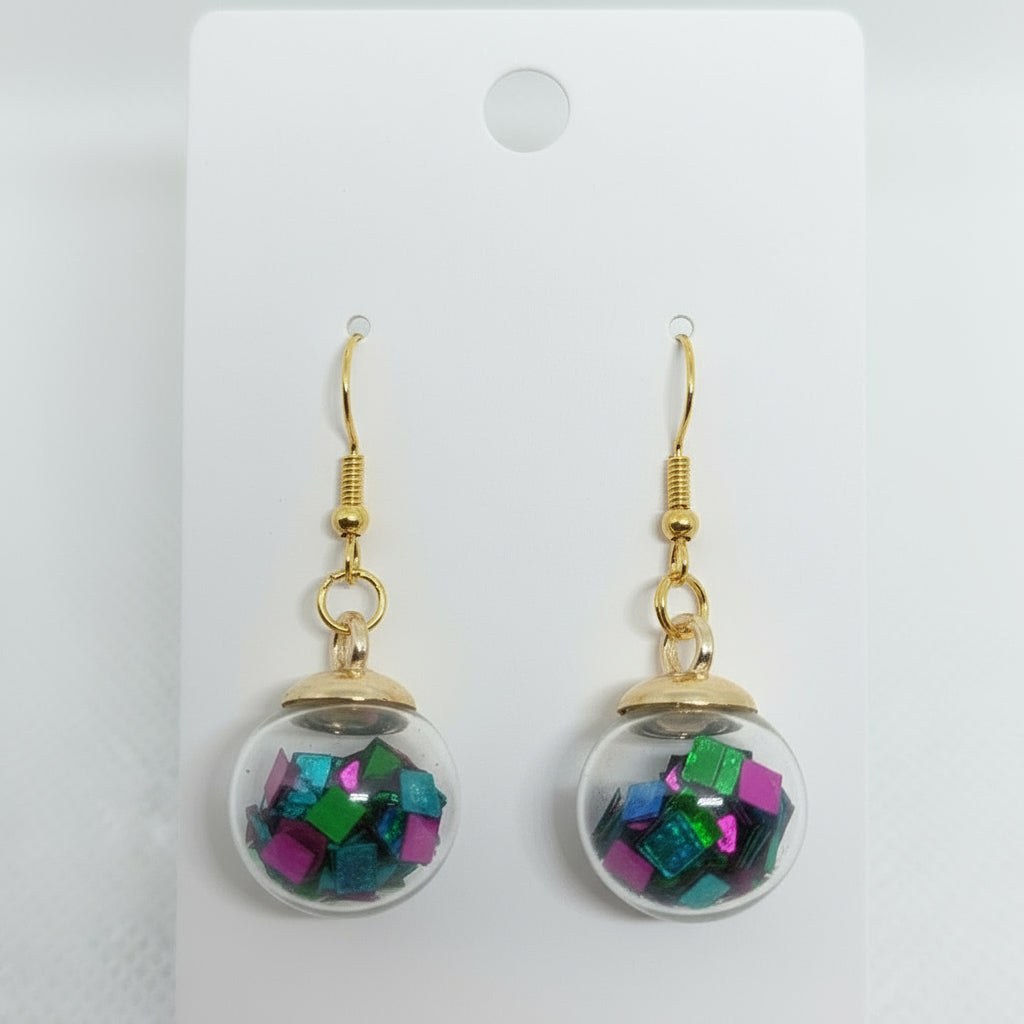 Teal & Fuchsia Stone Globe Earrings