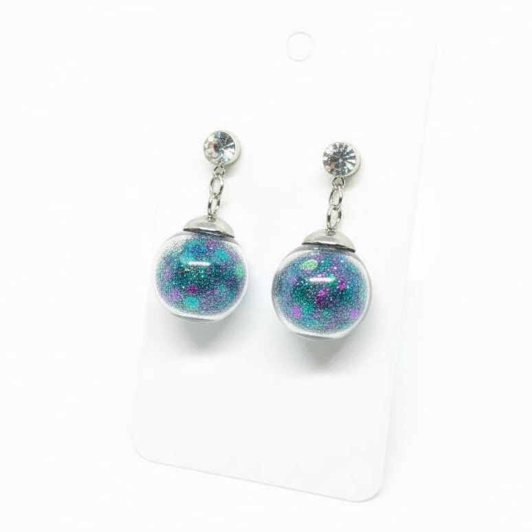 Nightswimming Glitter Globe Rhinestone Stud Earrings