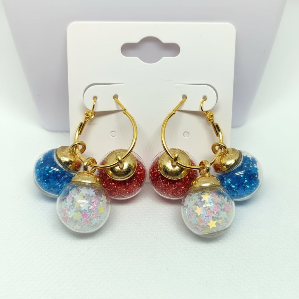 Stars & Stripes Hoop Glitter Globe Earrings