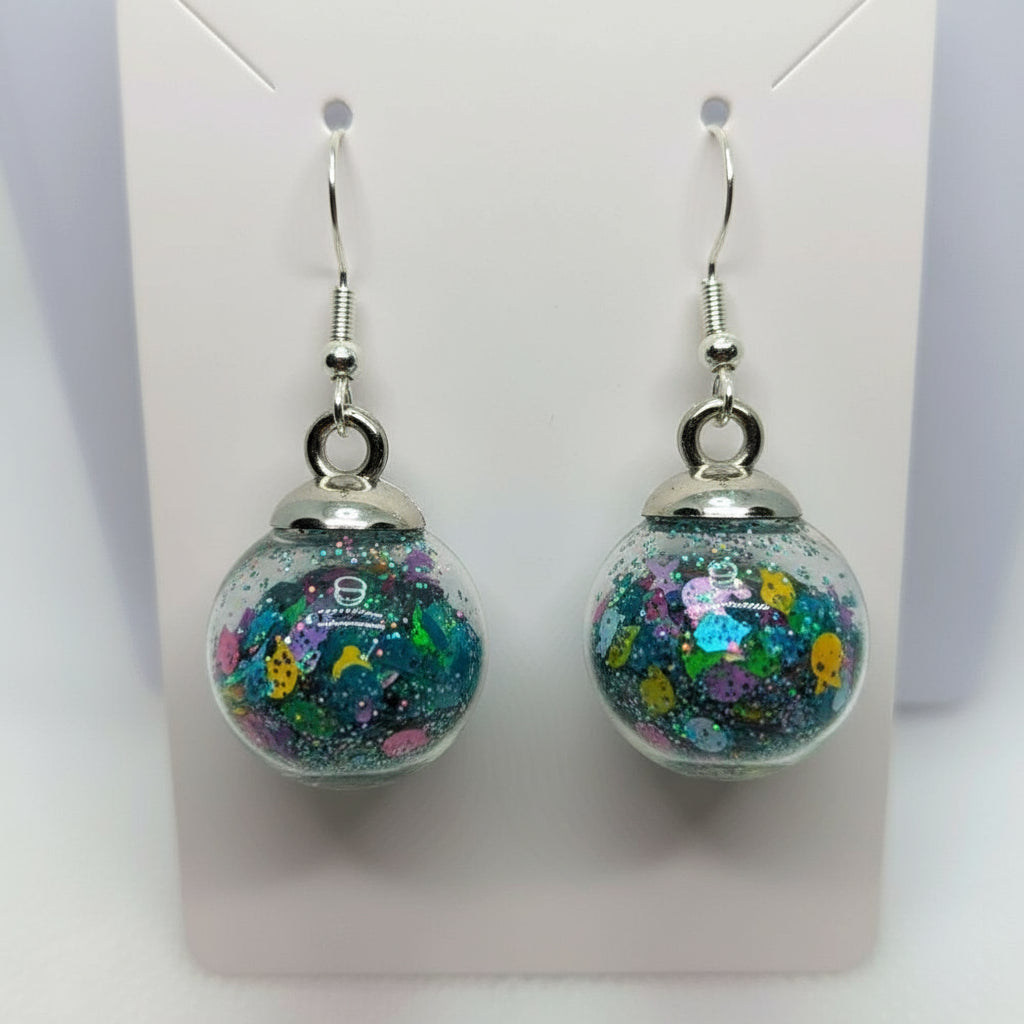 Holographic Teal Multi-Layer Globe Earrings