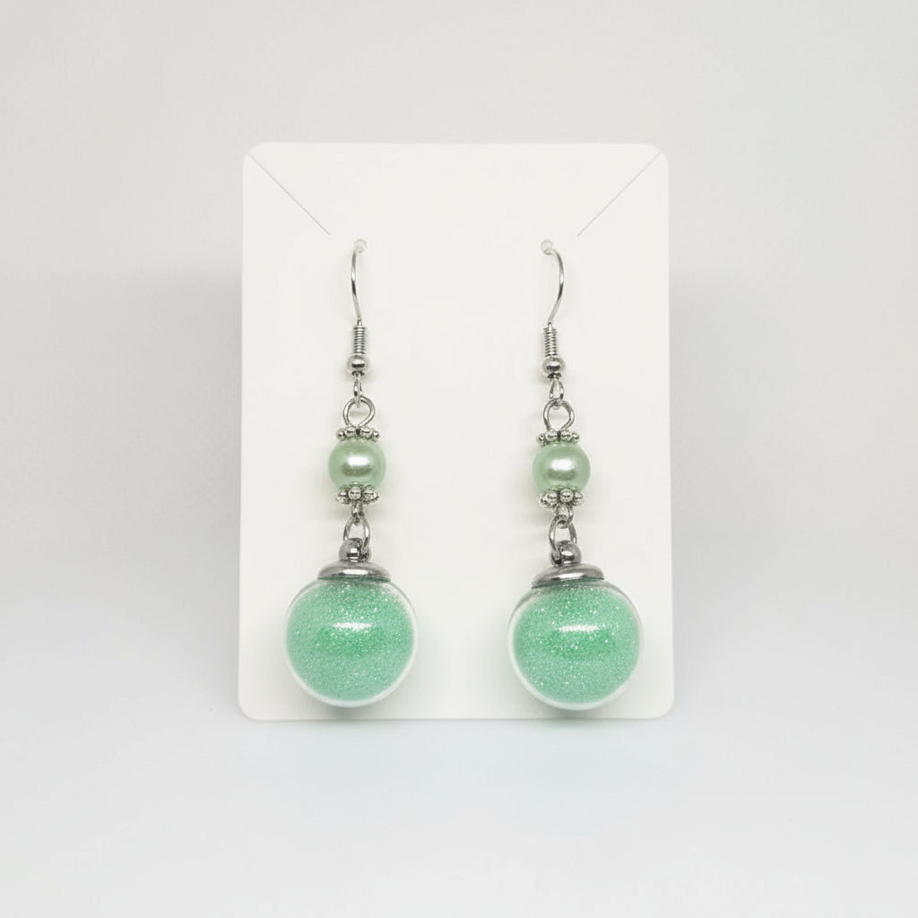 Mint Pearl & Glitter Globe Earrings