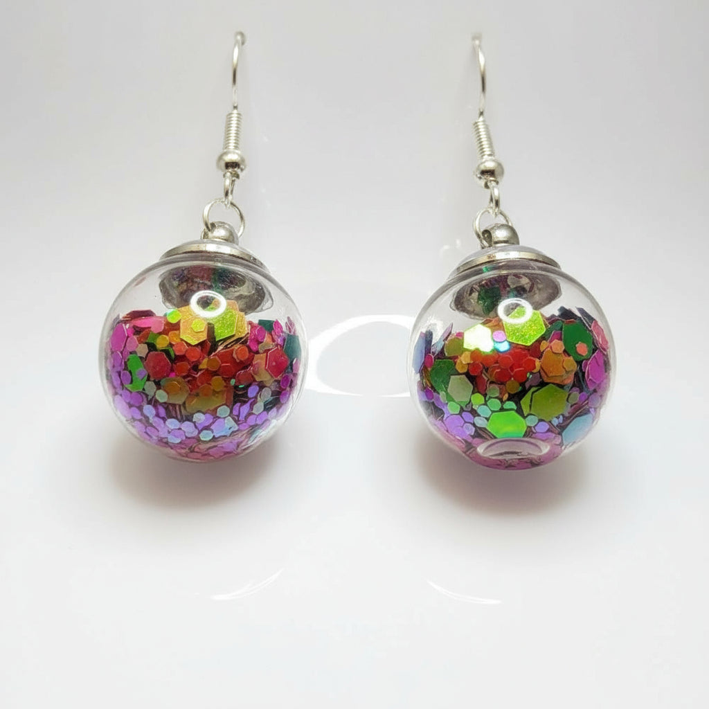 Autumn Sunset Copper & Gold Glitter Globe Earrings