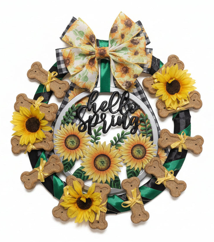 Hello Spring Sunflowers Dog Cookie Wreath