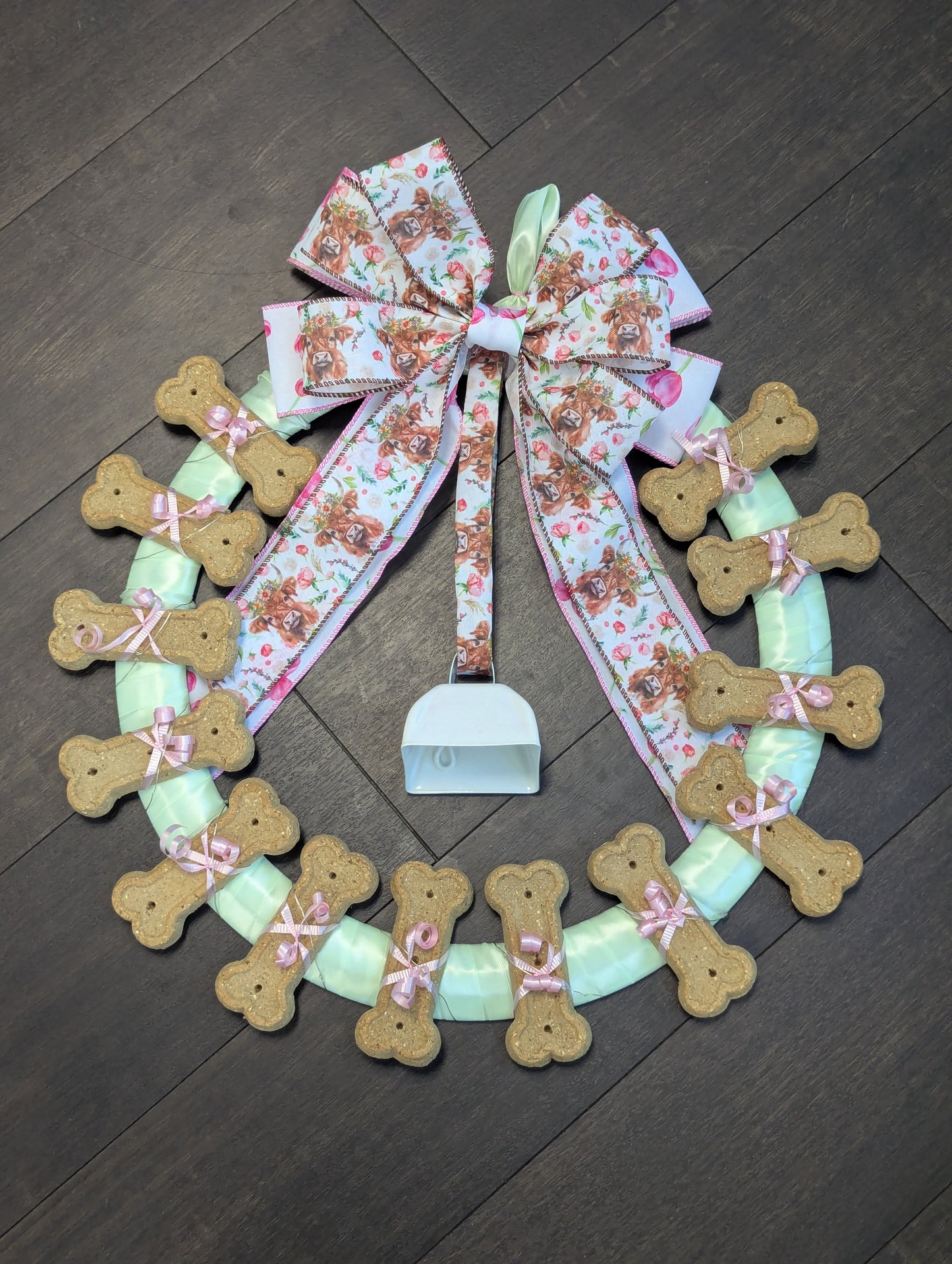 Mint and Pink Highland Cow Dog Cookie Wreath