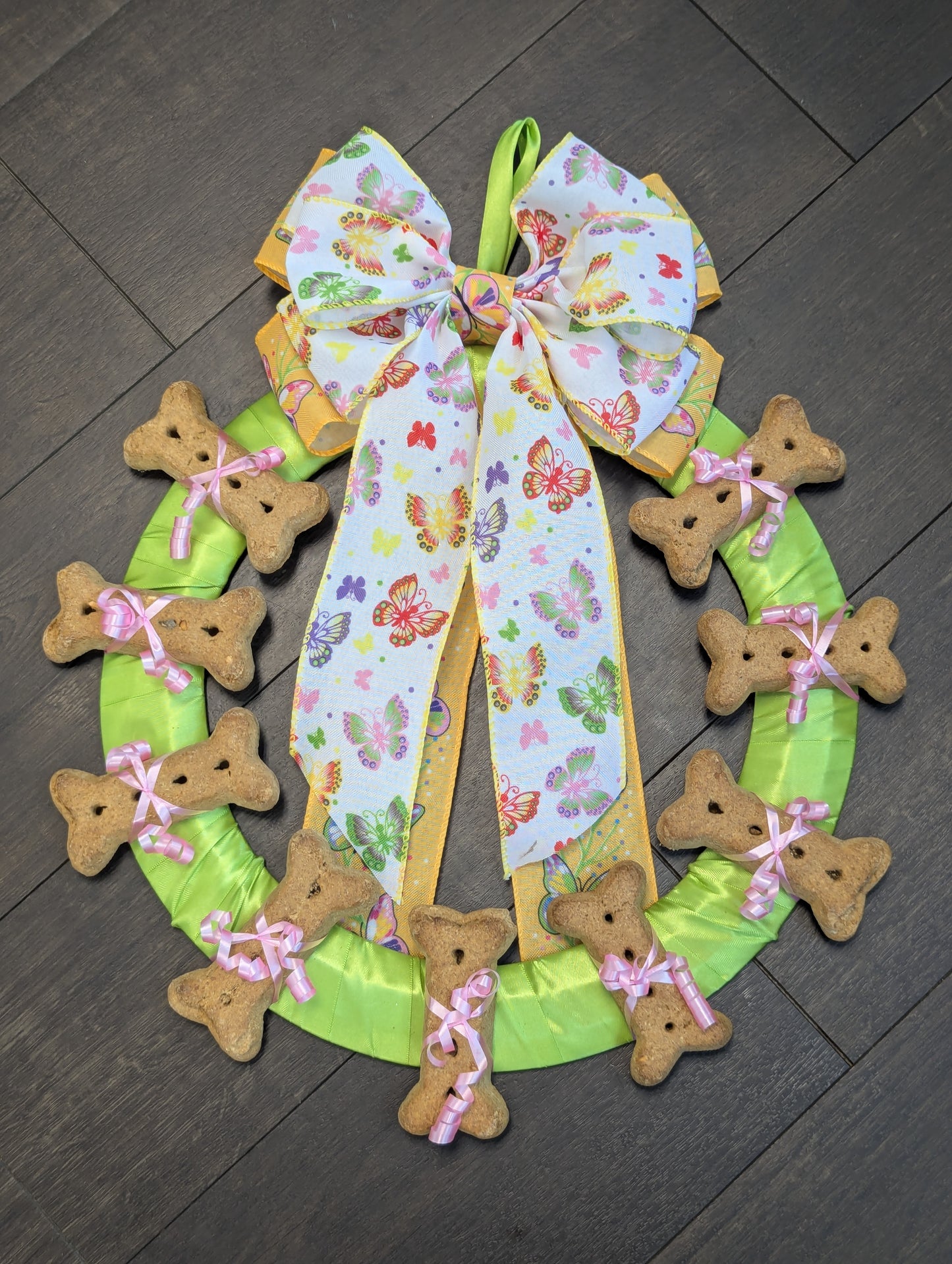 Lime Yellow and White Butterfly Dog Cookie Wreath