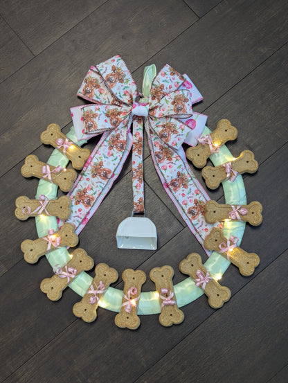 Mint and Pink Highland Cow Dog Cookie Wreath