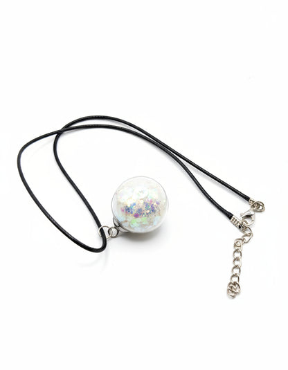 Glow In The Dark 30mm White Glitter Globe Necklace on Black Cord