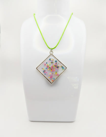 Neon Bubbles Abstract Resin Pendant on Green Nylon Cord