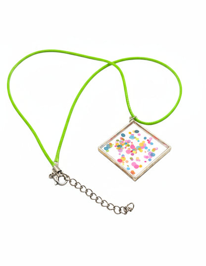 Neon Bubbles Abstract Resin Pendant on Green Nylon Cord
