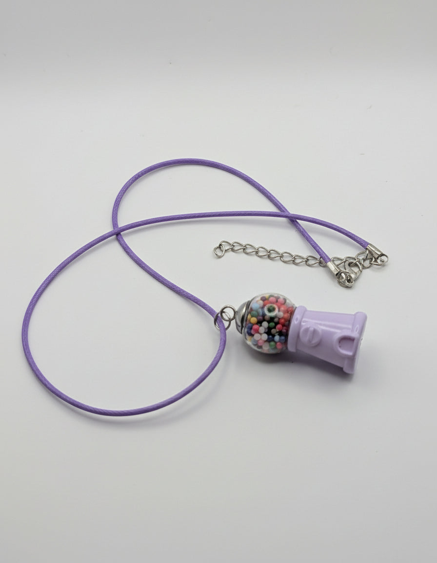 Retro Lavender Gumball Machine Necklace on Purple Nylon Cord