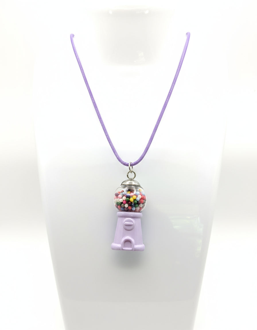 Retro Lavender Gumball Machine Necklace on Purple Nylon Cord