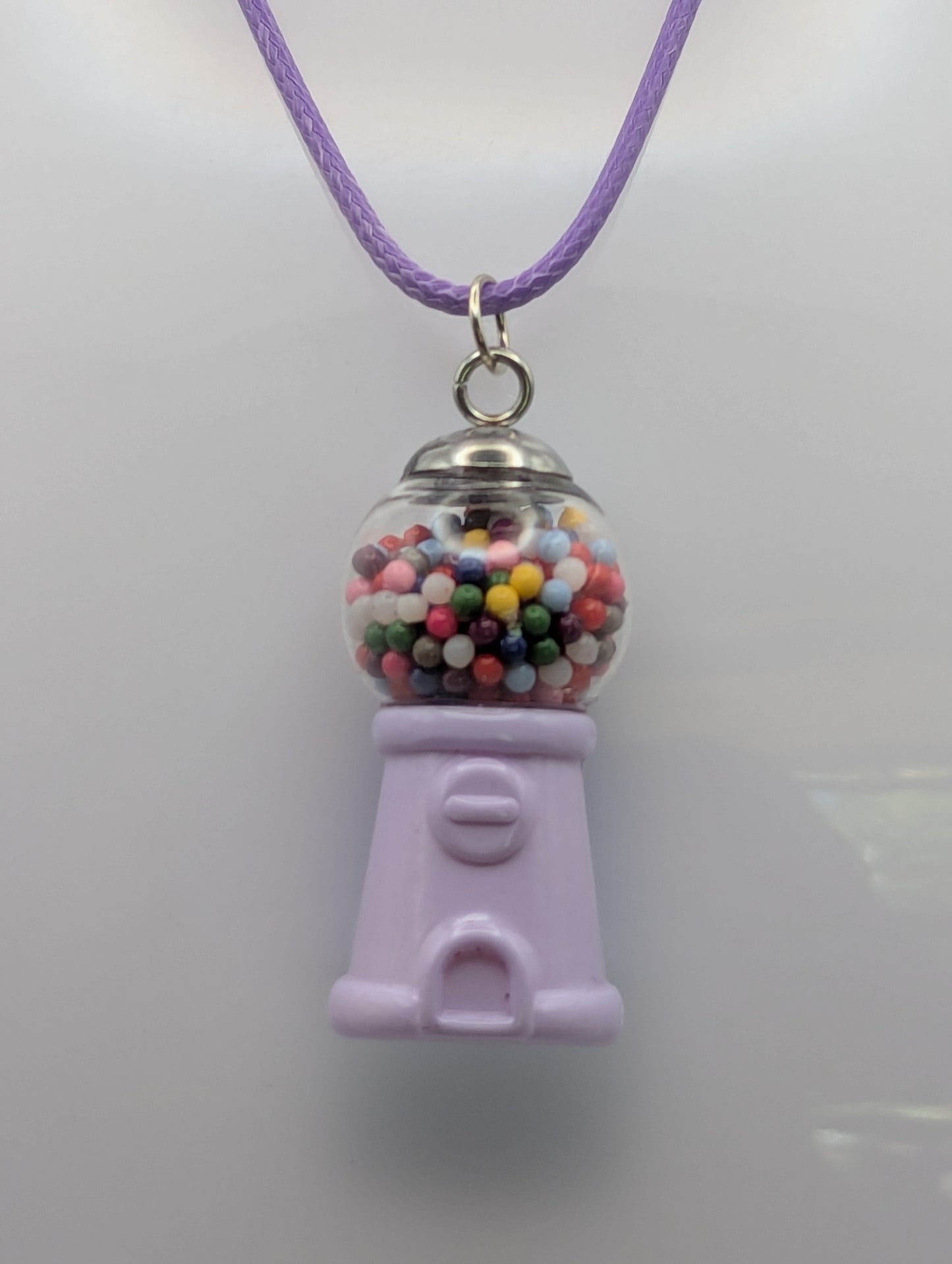 Retro Lavender Gumball Machine Necklace on Purple Nylon Cord