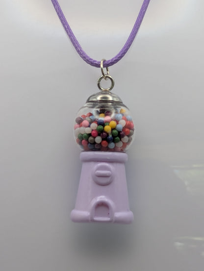 Retro Lavender Gumball Machine Necklace on Purple Nylon Cord