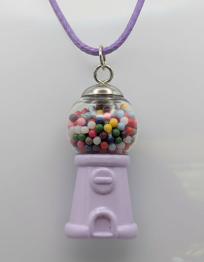 Retro Lavender Gumball Machine Necklace on Purple Nylon Cord