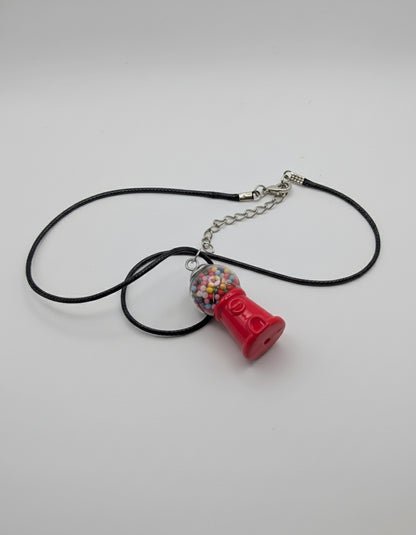Retro Red Gumball Machine Necklace on Black Nylon Cord