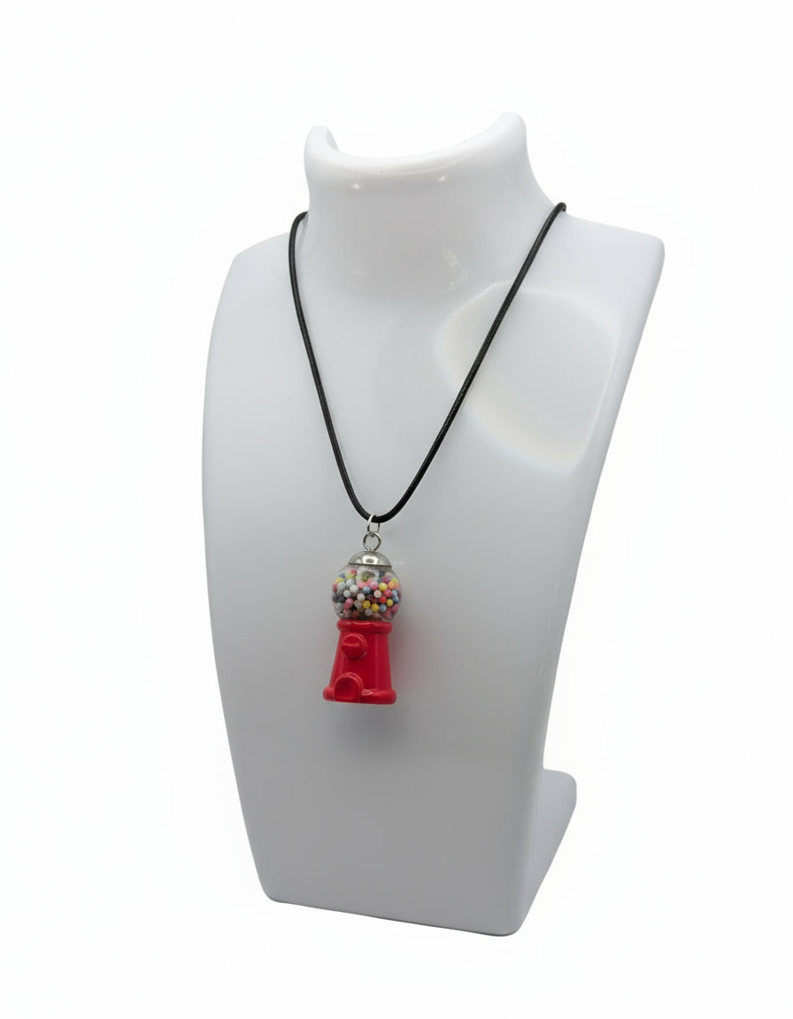Retro Red Gumball Machine Necklace on Black Nylon Cord