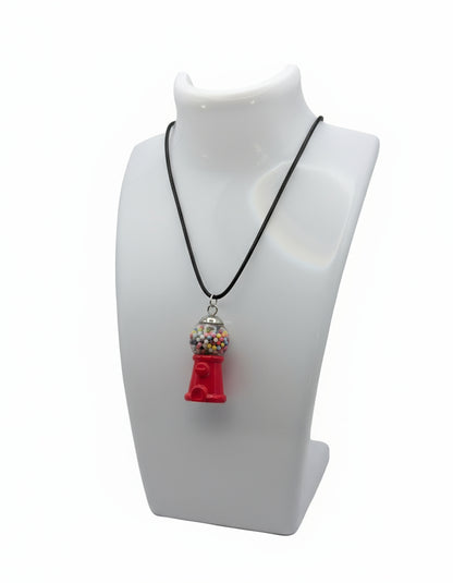 Retro Red Gumball Machine Necklace on Black Nylon Cord