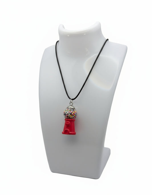 Retro Red Gumball Machine Necklace on Black Nylon Cord