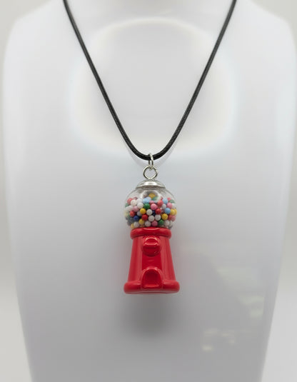 Retro Red Gumball Machine Necklace on Black Nylon Cord