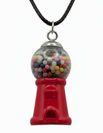 Retro Red Gumball Machine Necklace on Black Nylon Cord