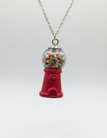 Retro Red Gumball Machine Necklace on Stainless Steel Chain