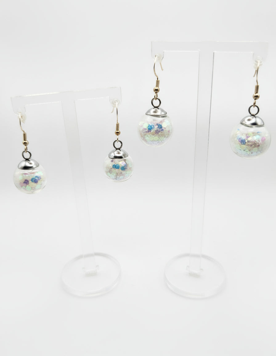 Glow In The Dark Large White Glitter Globe Earrings