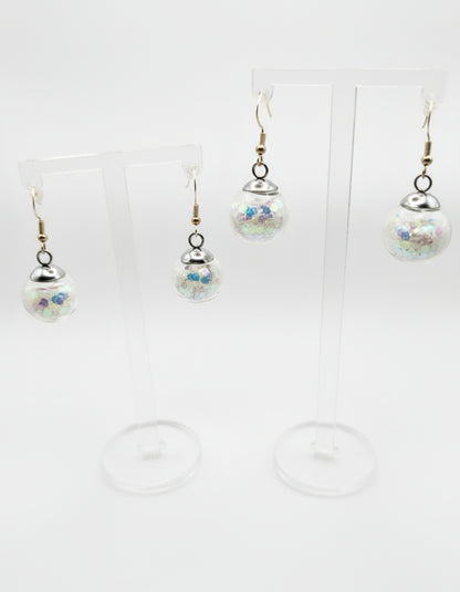 Glow In The Dark Large White Glitter Globe Earrings