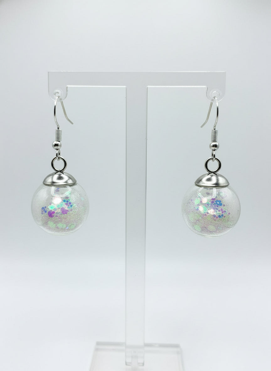 Glow In The Dark Large White Glitter Globe Earrings