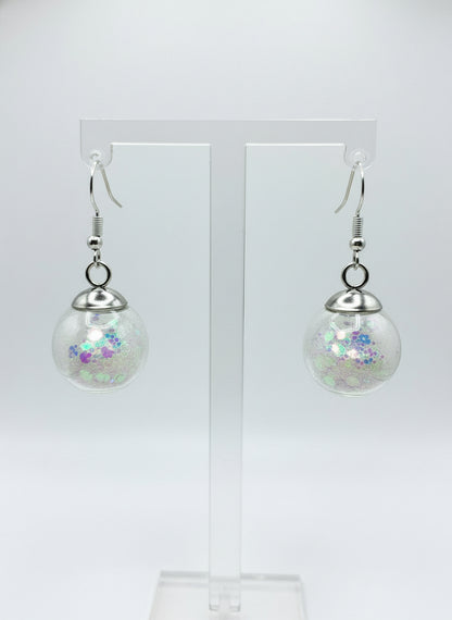 Glow In The Dark Large White Glitter Globe Earrings