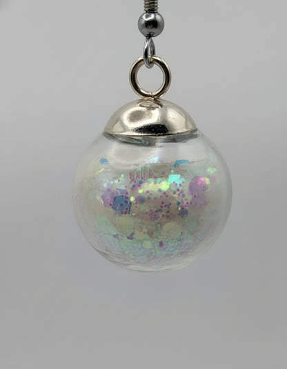 Glow In The Dark Large White Glitter Globe Earrings