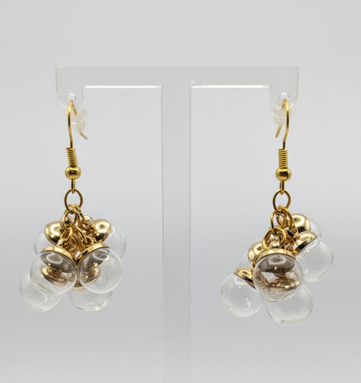 Airy Glass Globe Cluster Gold Earrings