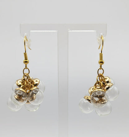 Airy Glass Globe Cluster Gold Earrings